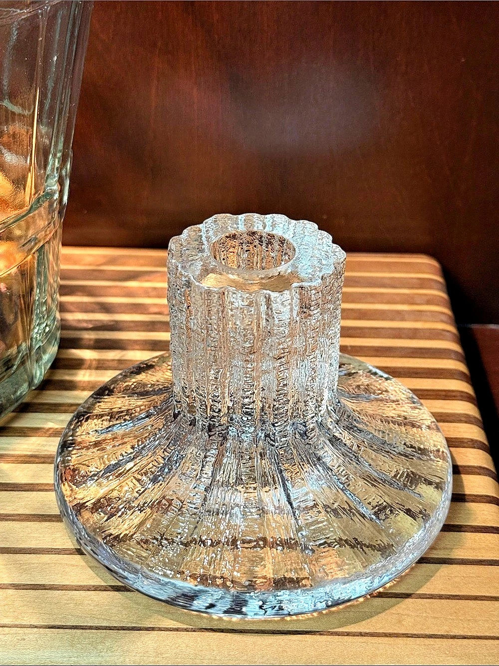 Iittala Model 3412 Candlestick Clear Textured Glass Vase